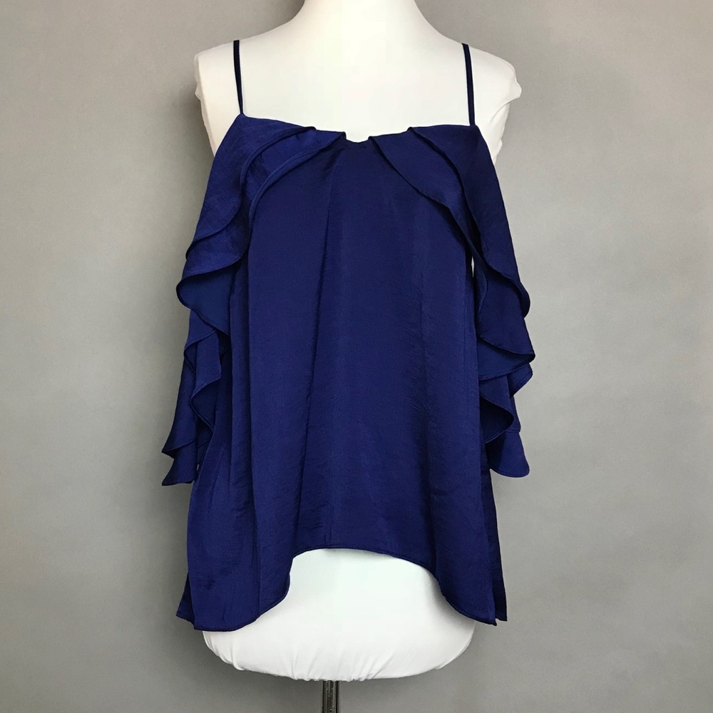 Devlin Cold Off Shoulder Ruffle Top Blue Blouse - Picture 3 of 8